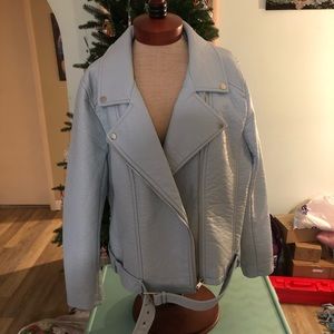 Plus Size Pleather Pastel Blue Motorcycle Jacket